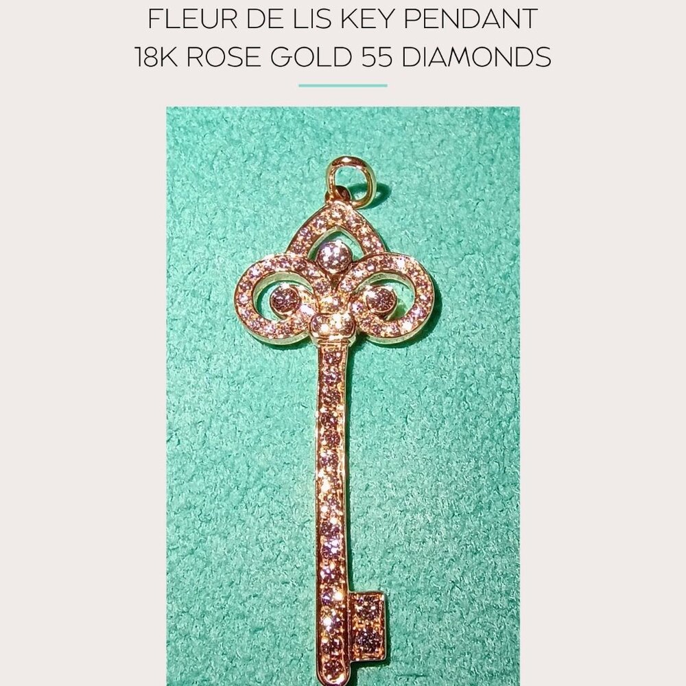 Tiffany & Co. 18K Rose Gold DIamonds Fleur de Lis Key Pendant